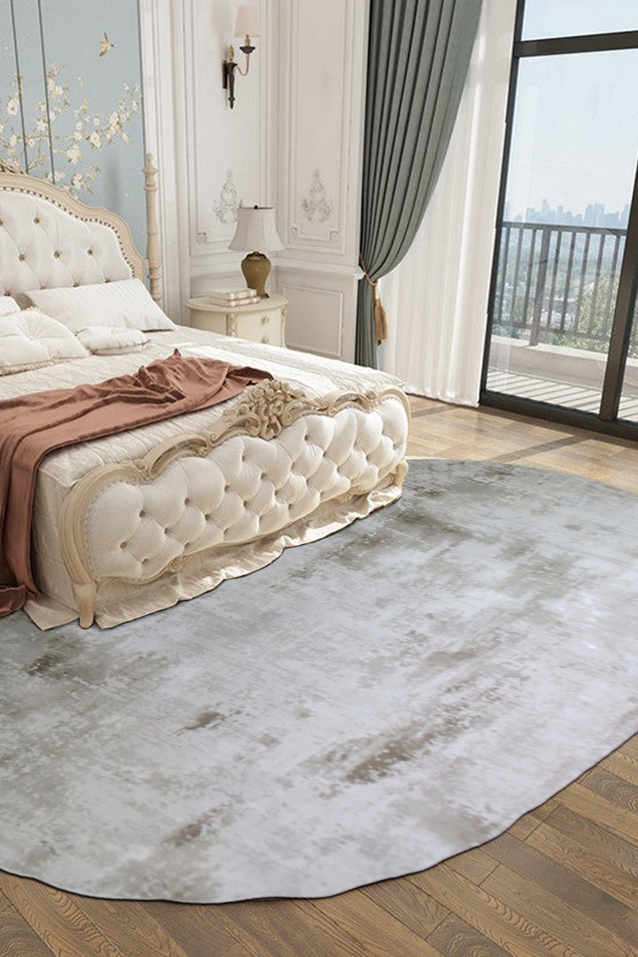 Turkish Modern Festival Oval Rug - 7.9 x 11.2 FT - Beige - Sleek and Minimalist for Chic Interiors-