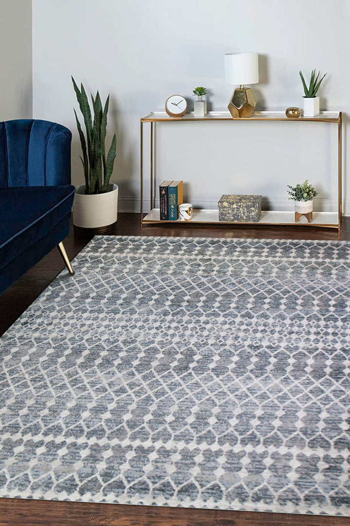 Turkish Modern  Festival Wd Rug  - 6.5 x 9.5 FT - Gray -  Luxurious Woven Masterpiece 50% Off!