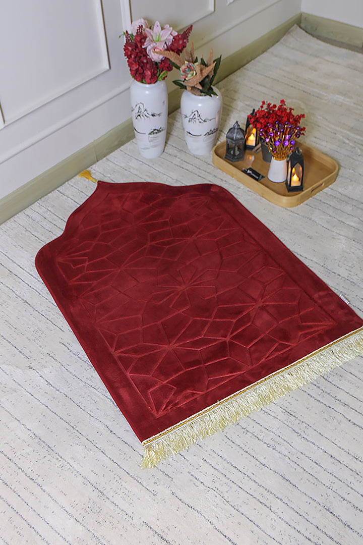 Sajda Janamaz - Premium Velvet Quilted Prayer Mat - Red