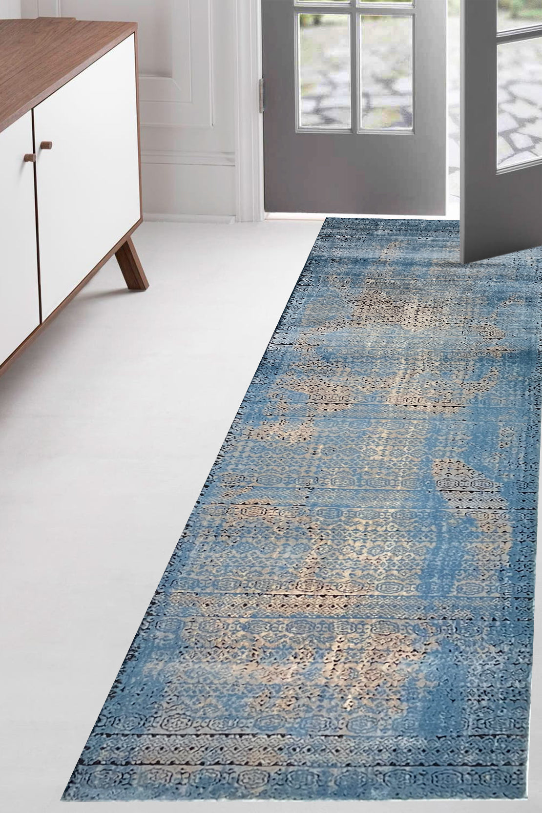 Turkish Modern Festival WD Rug - 2.2 x 7.6 FT - Blue - Superior Comfort, Modern & runners Style Accent Rugs