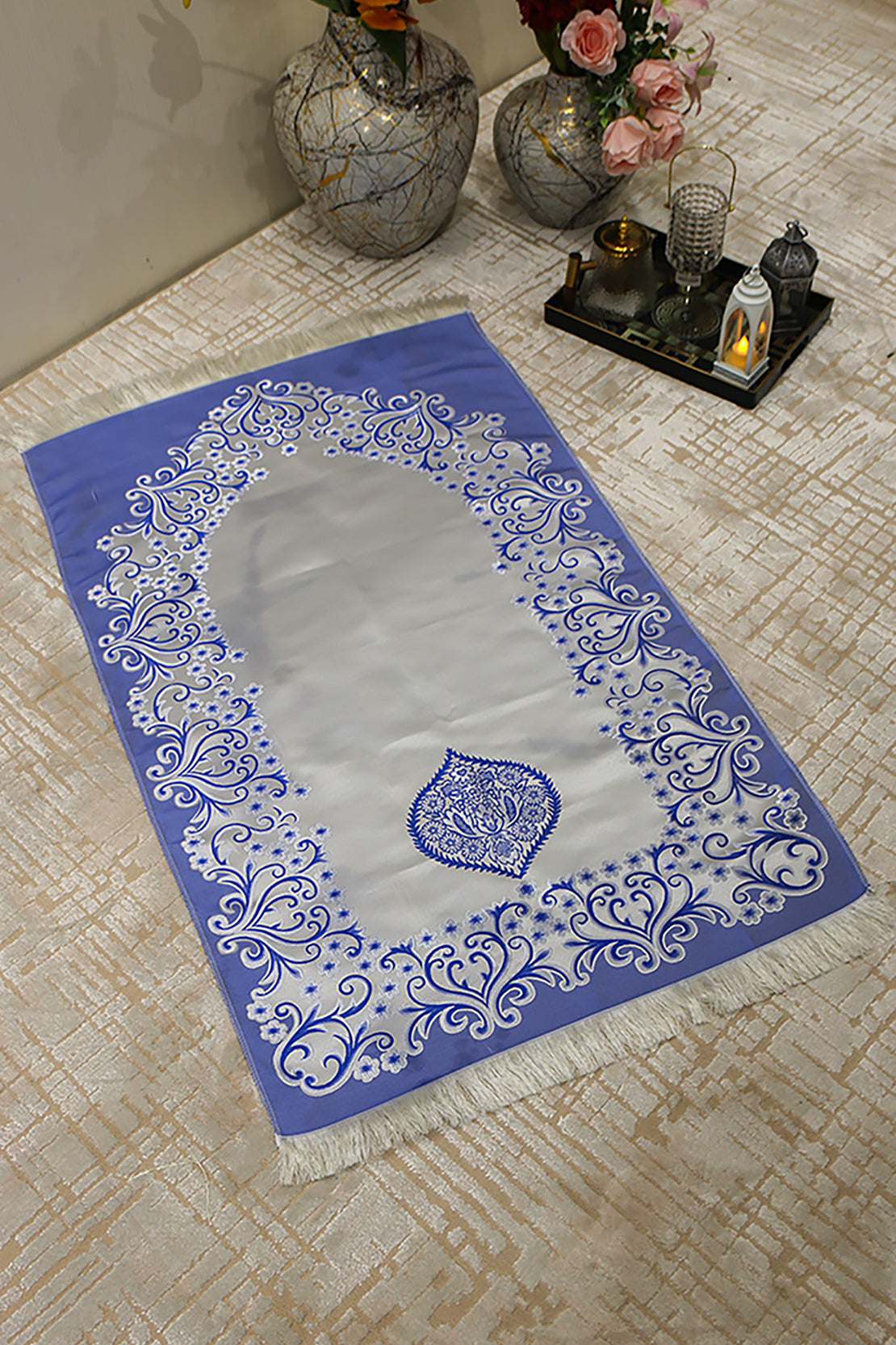 Silk Janamaz With Bag - Foldable Travel Prayer Mat - Navy – V Surfaces