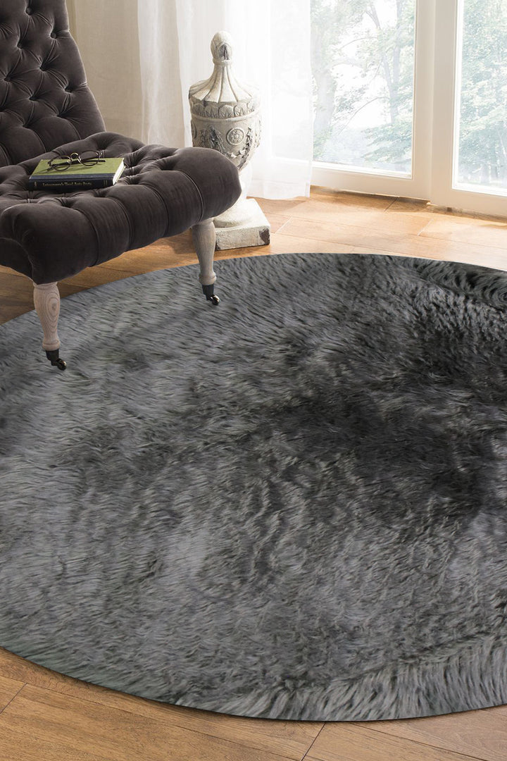 Turkish Cosmos Fur Rug - 3.9 x 3.9 Ft - Gray - Fluffy Furry Floor Decor Rugs