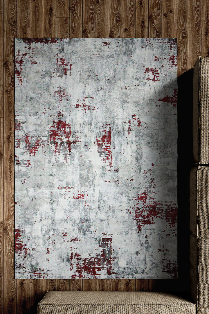 Turkish Modern Festival 1 Rug - 5.2 x 7.5 FT - Red and Gray - Sleek and Minimalist for Chic Interiors