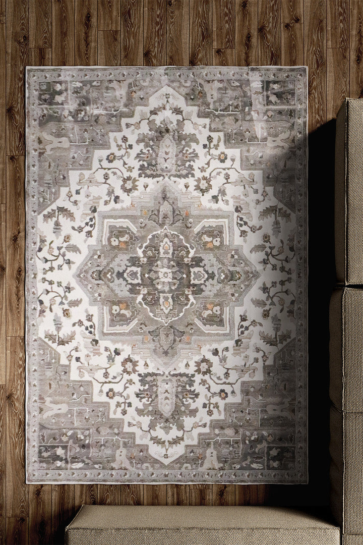 Turkish Modern Festival WD Rug - 7.8 x 9.8 FT - White and Gray - Sleek and Minimalist for Chic Interiors