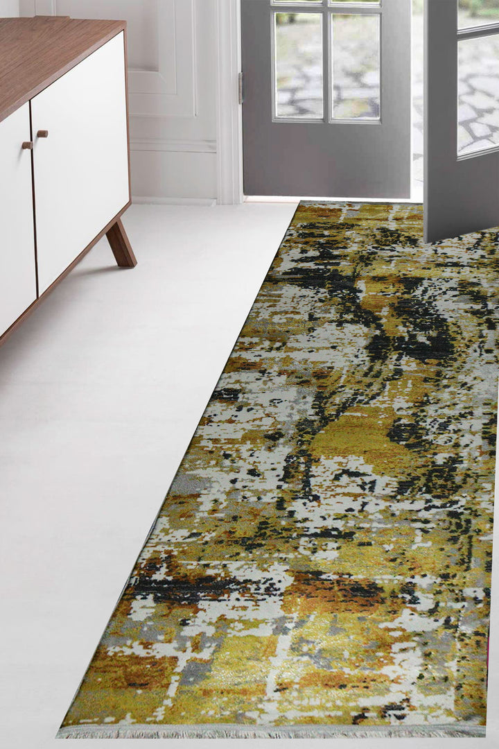 Turkish Modern Festival 1 Rug - 3.2 x 9.8 FT - Yellow and Cream - Sleek and Minimalist for Chic Interiors