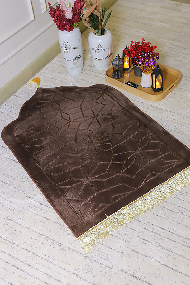Sajda Janamaz - Premium Velvet Quilted Prayer Mat - Dark Brown