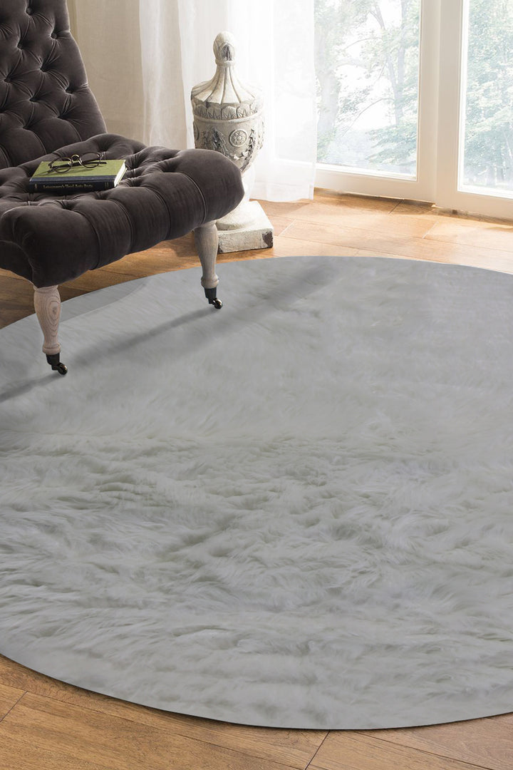 Turkish Cosmos Fur Rug - 3.9 x 3.9 Ft - White - Fluffy Furry Floor Decor Rugs