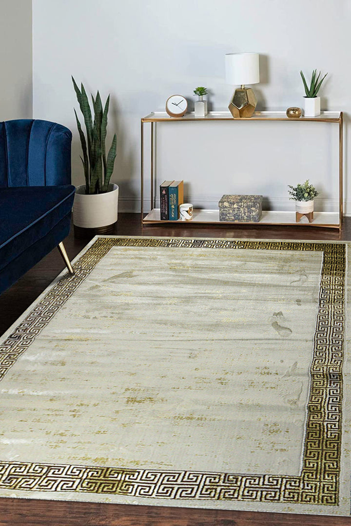 Turkish Modern Treasure Rug - 6.5 x 9.5 FT - Beige - Sleek and Minimalist for Chic Interiors