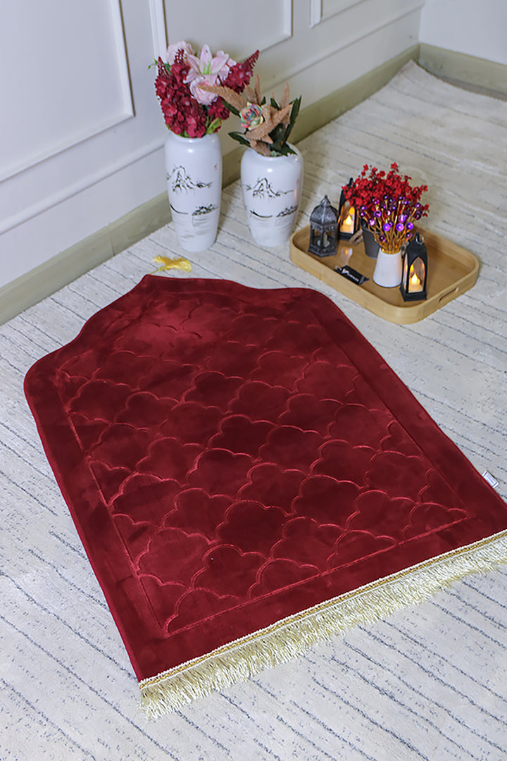Sajda Janamaz - Premium Velvet Quilted Prayer Mat - Red
