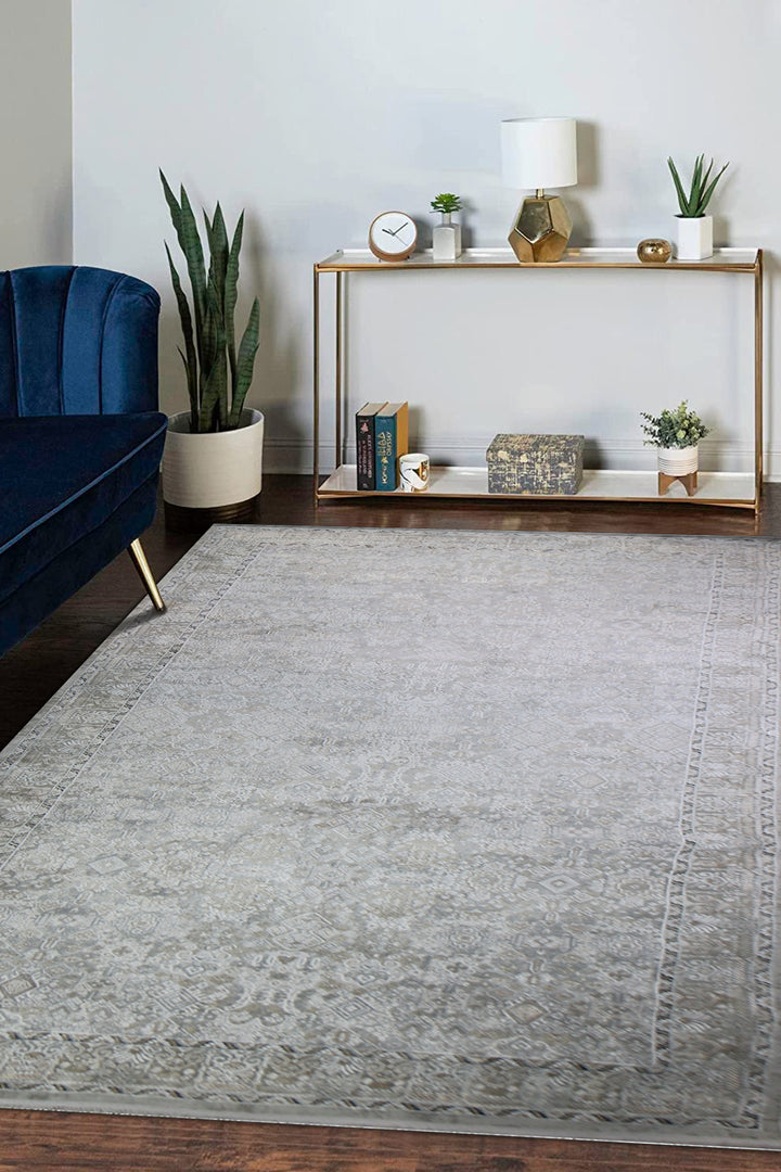Turkish Modern  Festival Wd Rug  - 6.5 x 12.7 FT - Gray -  Luxurious Woven Masterpiece 50% Off!