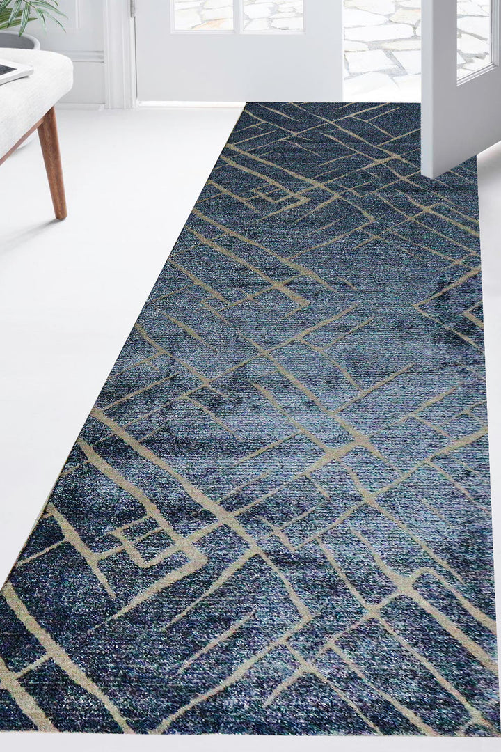 Turkish Modern Festival 1 Rug - 3.2 x 9.8 FT - Gray and Blue - Sleek and Minimalist for Chic Interiors