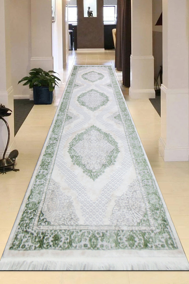 Turkish Modern  Festival Wd Rug  - 2.6 x 9.8 FT - Gray -  Luxurious Woven Masterpiece 50% Off!