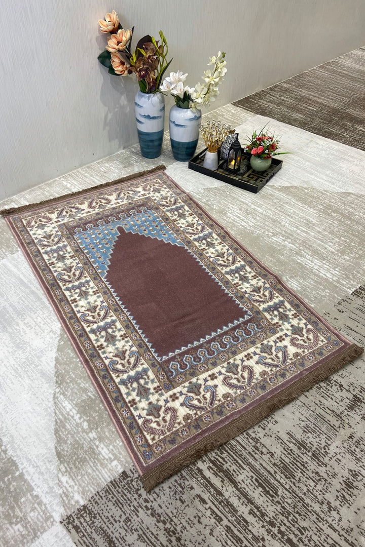 Turkish Style Acrylic Sajjadeh Prayers Mat-Maroon-Soft, Durable, and Easy to Clean