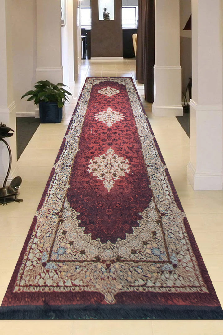 Iranian Oriental Collection Rug - 3.2 x 13.1 FT -  Red - Resilient Construction for Long-Lasting Use