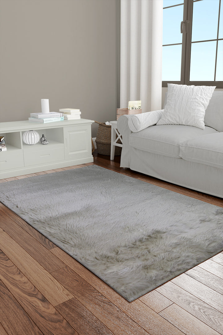 Turkish Cosmos Fur Rug - 3.9 x 5.6 Ft - Beige - Fluffy Furry Floor Decor Rugs