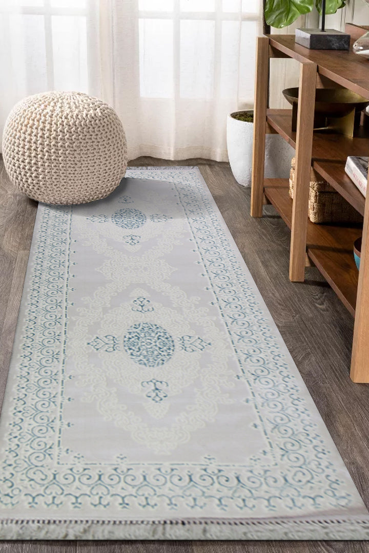 Turkish Modern  Festival Wd Rug  - 3.2 x 9 FT - Cream -  Luxurious Woven Masterpiece 50% Off!
