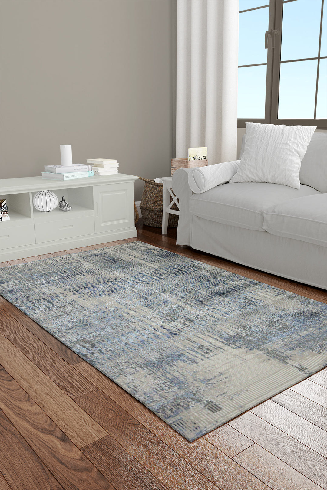 Turkish Matrix Rug - 3.9 x 5.5 FT - Navy - Contemporary Abstract Elegance with Premium Quality