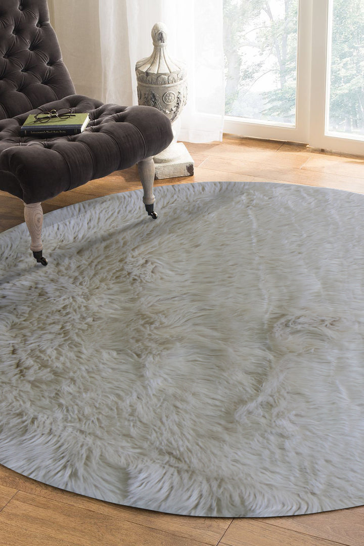 Turkish Cosmos Fur Rug - 3.9 x 3.9 Ft - Beige - Fluffy Furry Floor Decor Rugs