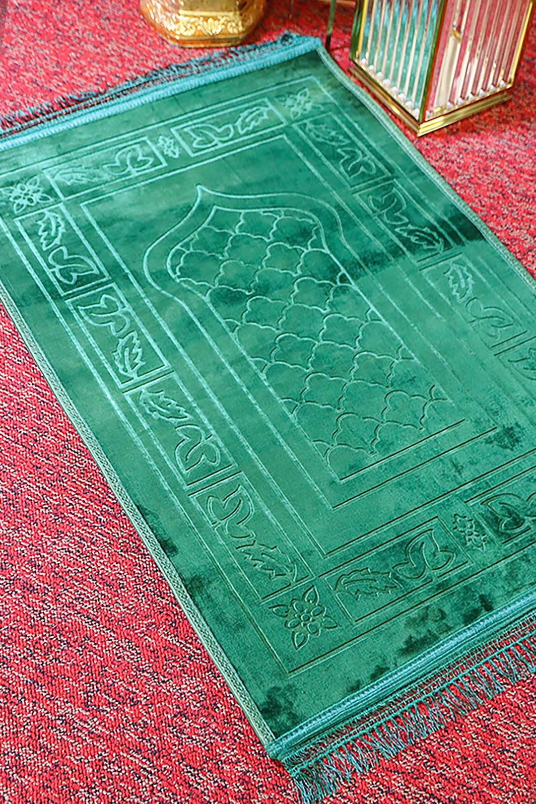 Comfort Janamaz - Premium Velvet Quilted Prayer Mat - Green