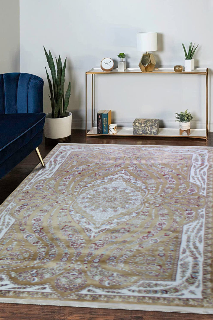 Turkish Modern  Festival Wd Rug  - 6.5 x 9.8 FT - Beige -  Luxurious Woven Masterpiece 50% Off!