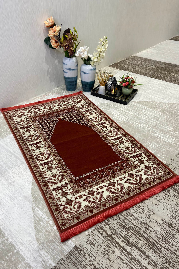 Turkish Style Acrylic Sajjadeh Prayers Mat-Red-Soft, Durable, and Easy to Clean