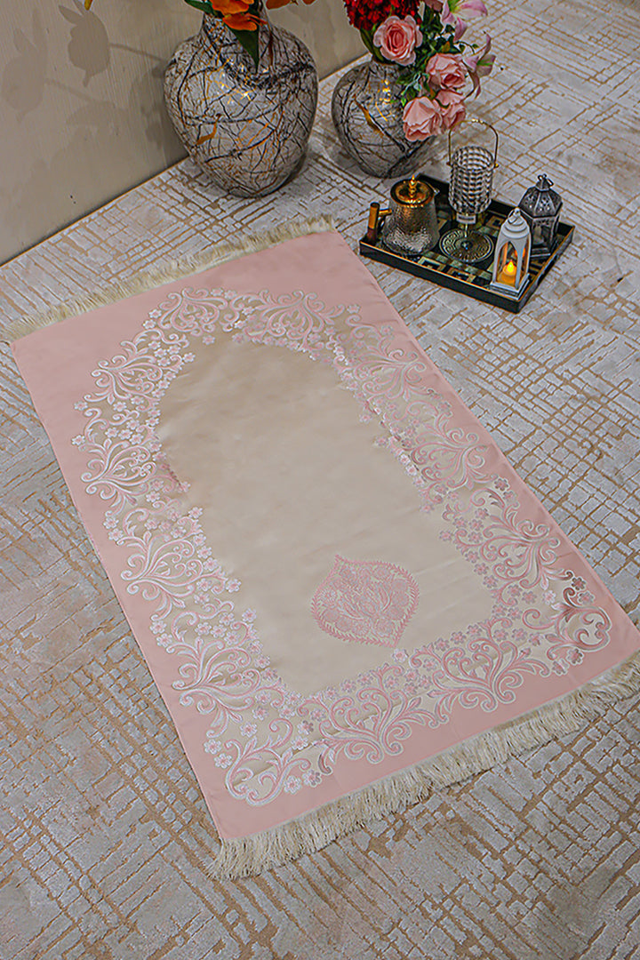 Silk Janamaz With Bag - Foldable Travel Prayer Mat - Pink