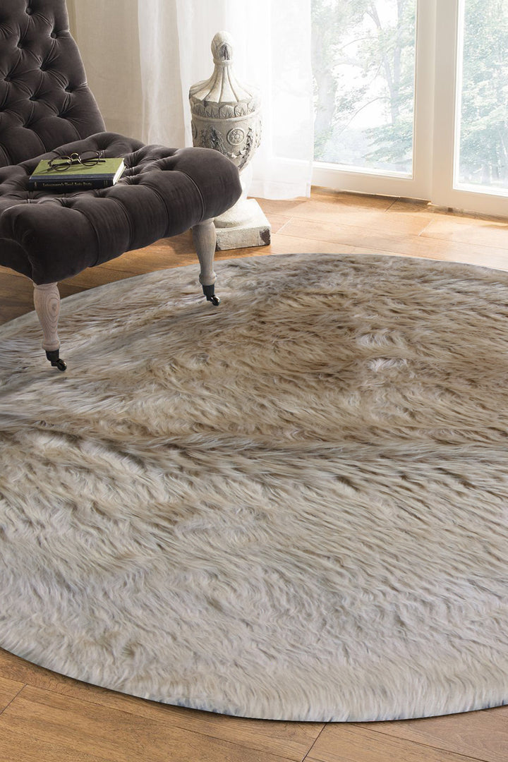 Turkish Cosmos Fur Rug - 3.9 x 3.9 Ft - Brown - Fluffy Furry Floor Decor Rugs