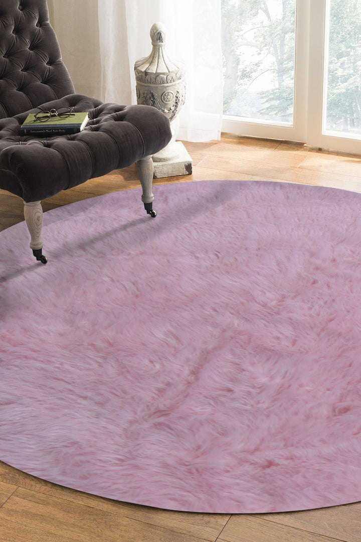 Turkish Cosmos Fur Rug - 3.9 x 3.9 Ft - Pink - Fluffy Furry Floor Decor Rugs