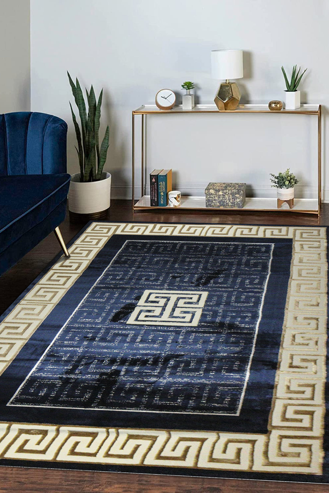 Turkish Modern Treasure Rug - 6.5 x 9.5 FT - Navy - Sleek and Minimalist for Chic Interiors