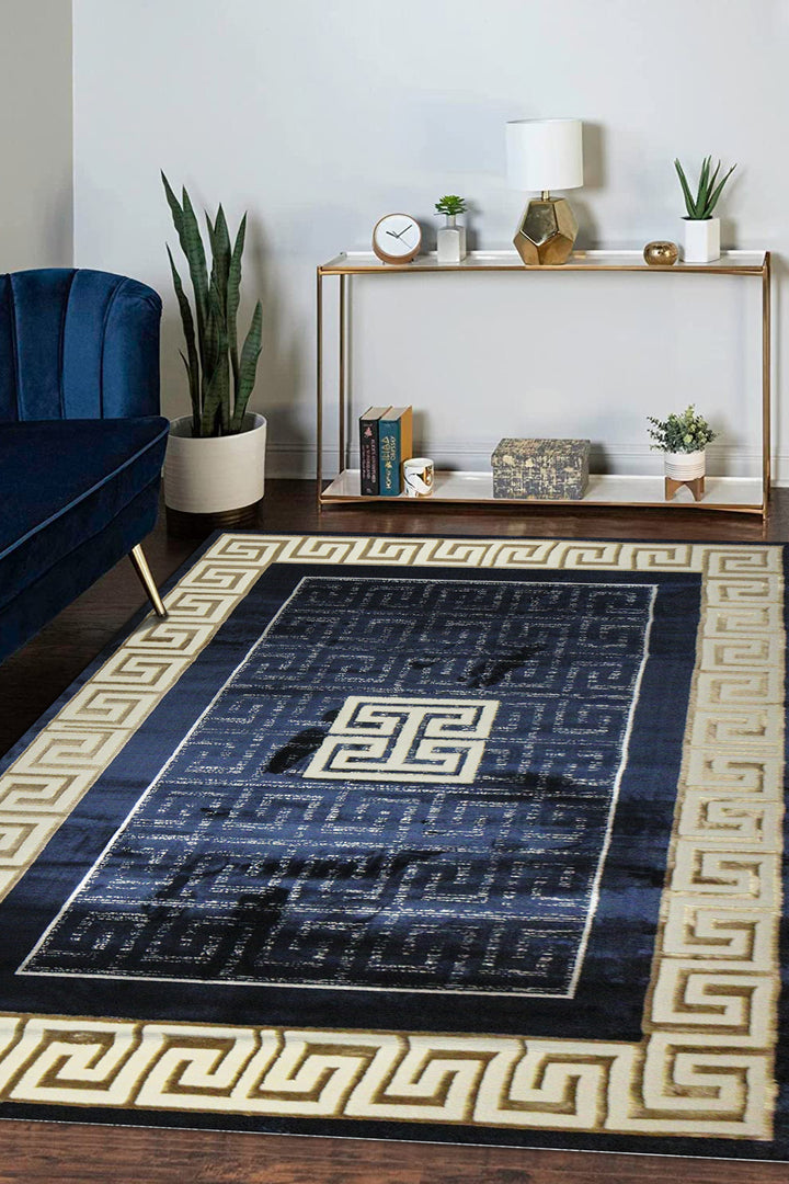 Turkish Modern Treasure Rug - 6.5 x 9.5 FT - Navy - Sleek and Minimalist for Chic Interiors