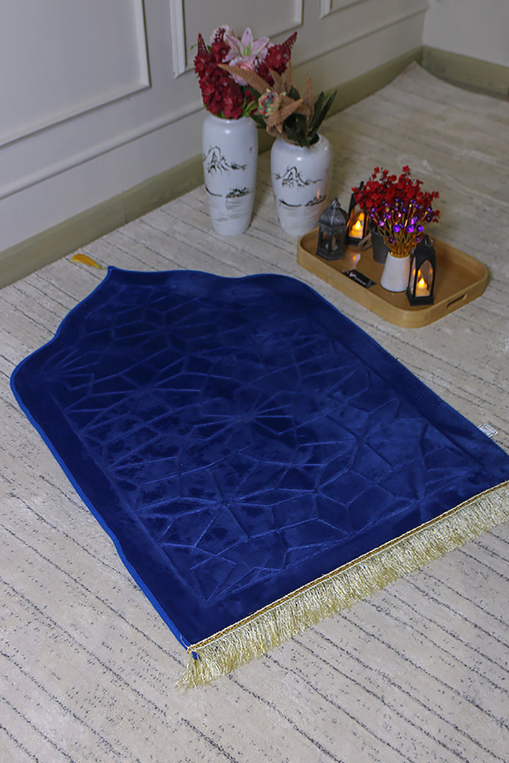 Sajda Janamaz - Premium Velvet Quilted Prayer Mat - Blue