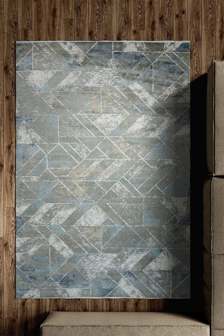 Turkish Modern Festival Viscose Rug - 5.2 x 7.5 FT - Blue  and Gray - Superior Comfort, Modern Style Accent Rugs