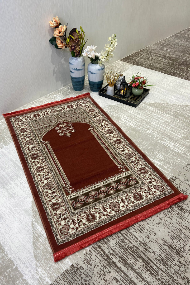 Turkish Style Acrylic Sajjadeh Prayers Mat-Red-Soft, Durable, and Easy to Clean