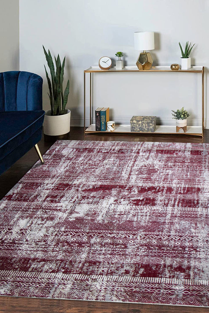 Turkish Matrix Rug - 6.5 x 9.5 FT - Red - Contemporary Abstract Elegance with Premium Quality