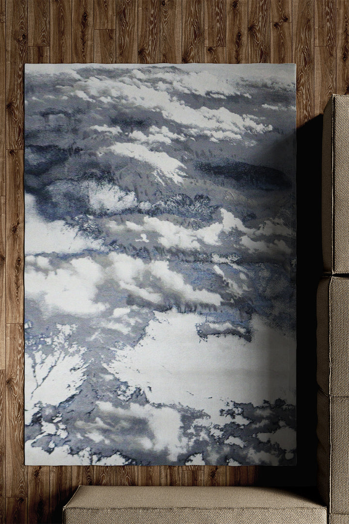 Turkish Modern Festival 1 Rug - 5.2 x 7.5 FT - Gray  and Blue - Sleek and Minimalist for Chic Interiors