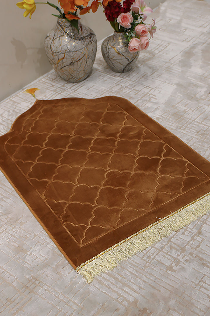 Sajda Janamaz - Premium Velvet Quilted Prayer Mat - Lite Brown