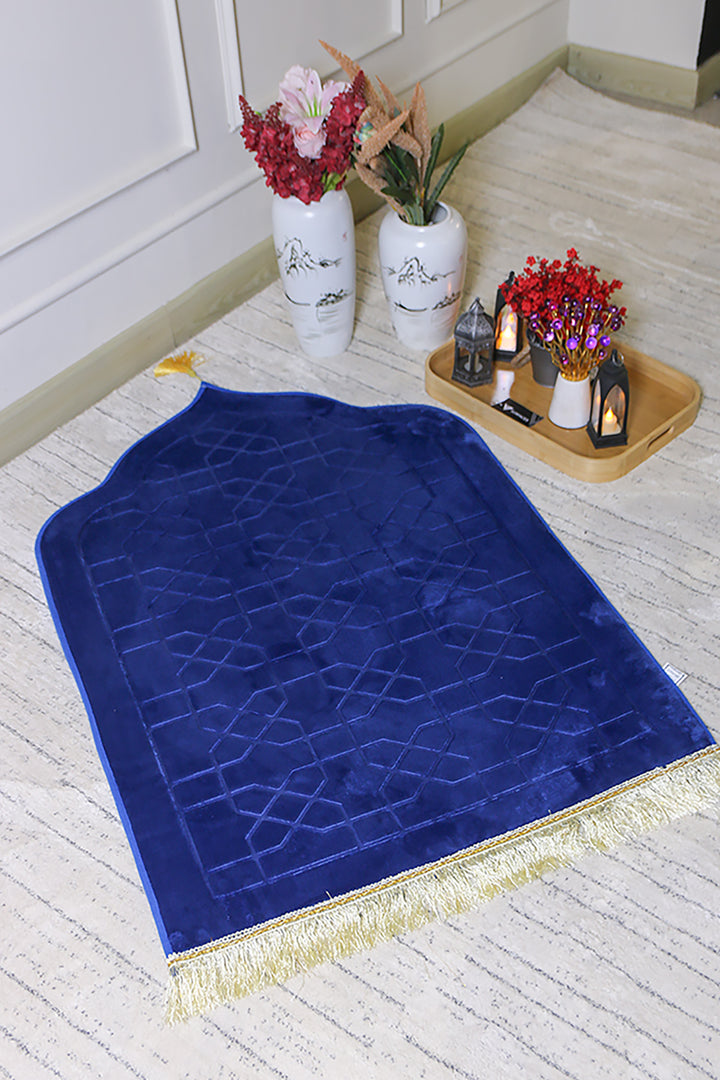 Sajda Janamaz - Premium Velvet Quilted Prayer Mat - Blue