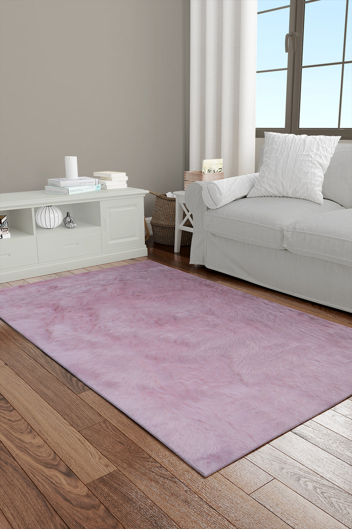 Turkish Cosmos Fur Rug - 3.9 x 5.6 Ft - Pink - Fluffy Furry Floor Decor Rugs