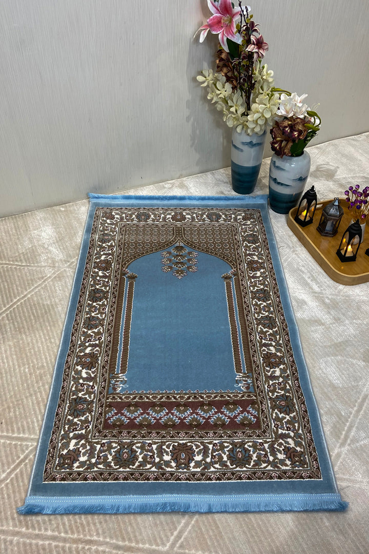 Turkish Style Acrylic Sajjadeh Prayers Mat - Blue - Soft, Durable, and Easy to Clean