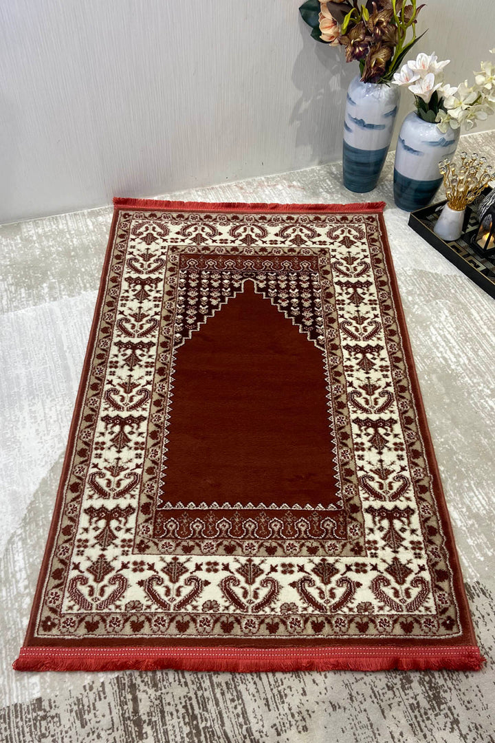 Turkish Style Acrylic Sajjadeh Prayers Mat-Red-Soft, Durable, and Easy to Clean