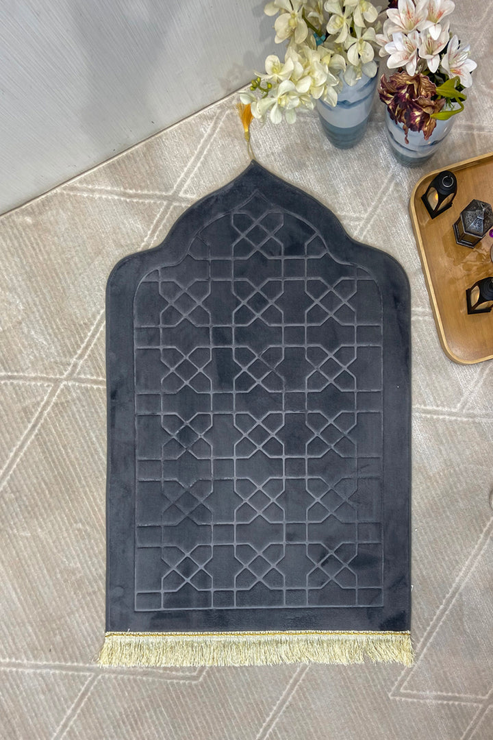 Sajda Janamaz - Premium Velvet Quilted Prayer Mat - Dark Gray