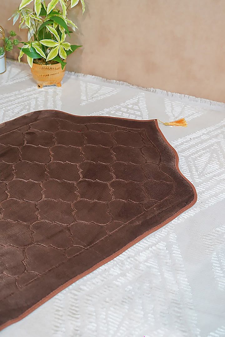 Sajda Janamaz With Memory Foam - Premium Velvet Quilted Prayer Mat - Dark Brown