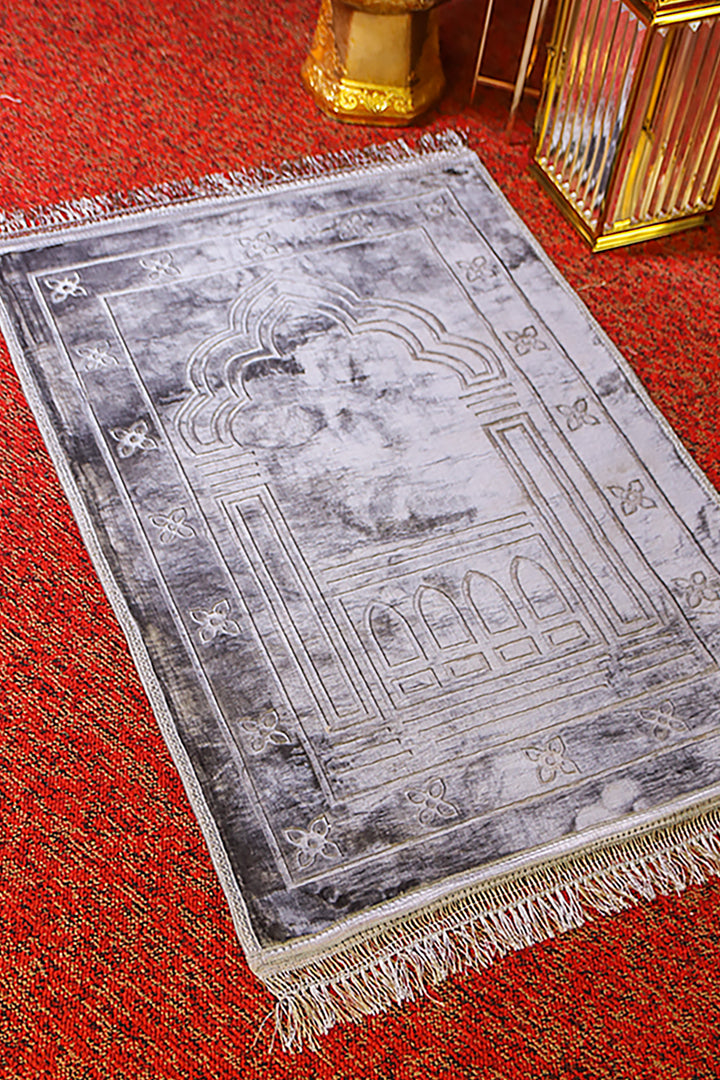 Comfort Janamaz - Premium Velvet Quilted Prayer Mat - Gray