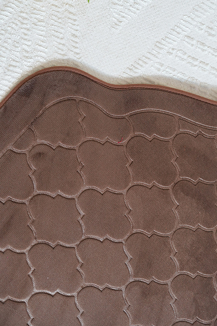 Sajda Janamaz With Memory Foam - Premium Velvet Quilted Prayer Mat - Dark Brown