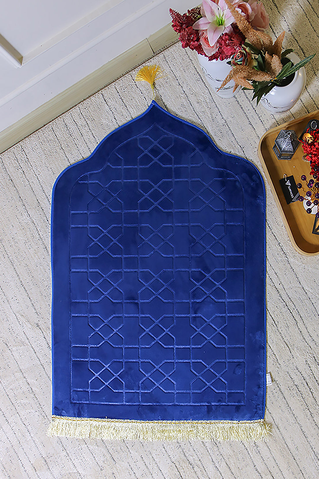 Sajda Janamaz - Premium Velvet Quilted Prayer Mat - Blue