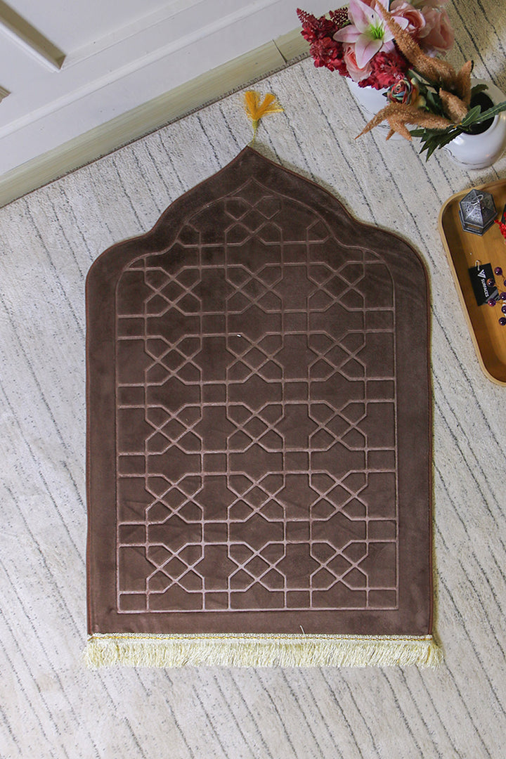 Sajda Janamaz - Premium Velvet Quilted Prayer Mat - Dark Brown