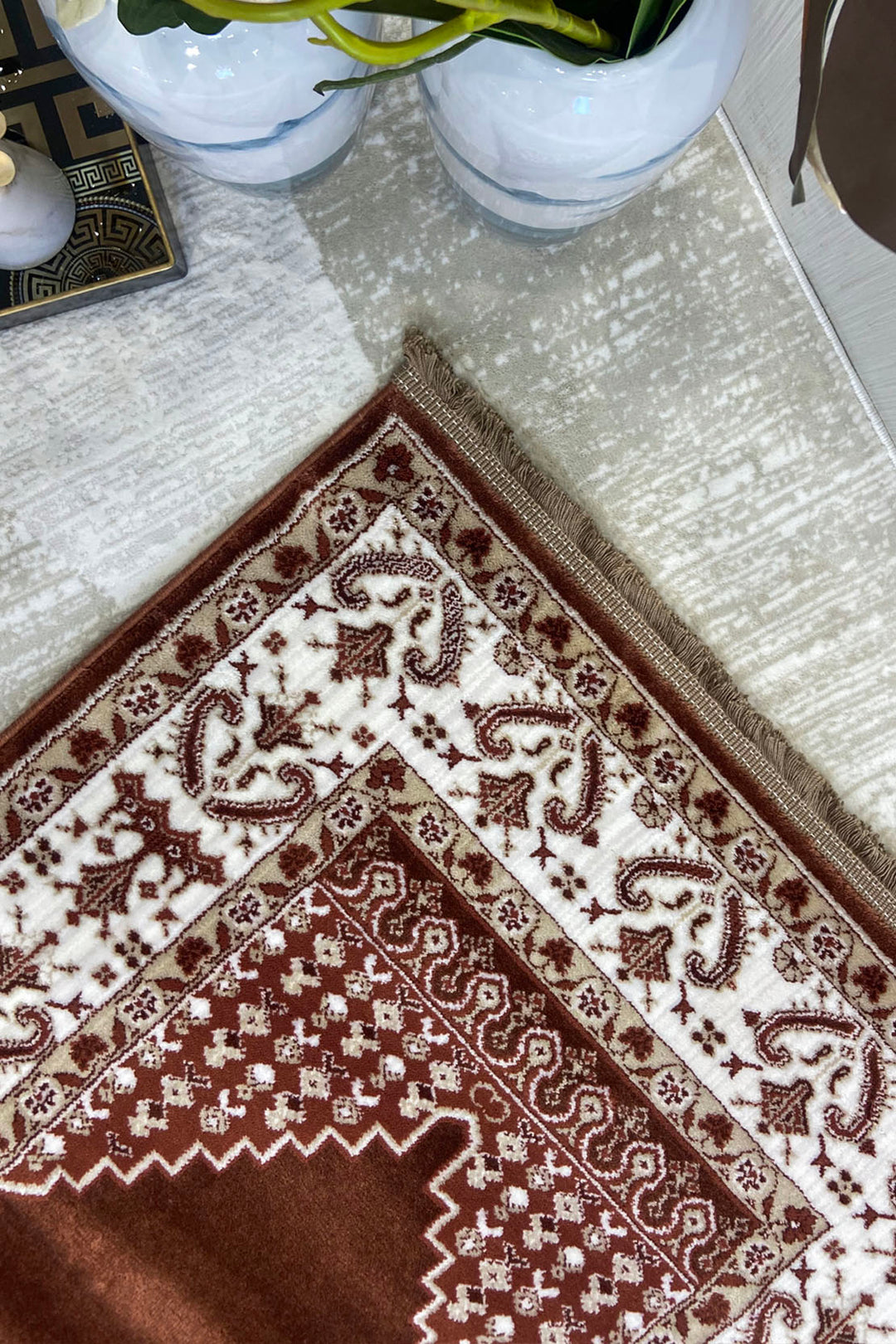 Turkish Style Acrylic Sajjadeh Prayers Mat - Brown- Soft, Durable, and Easy to Clean