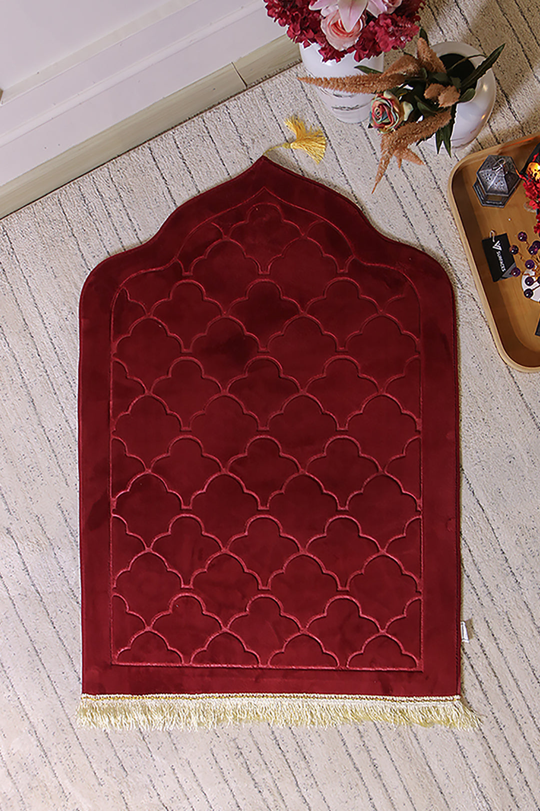 Sajda Janamaz - Premium Velvet Quilted Prayer Mat - Red