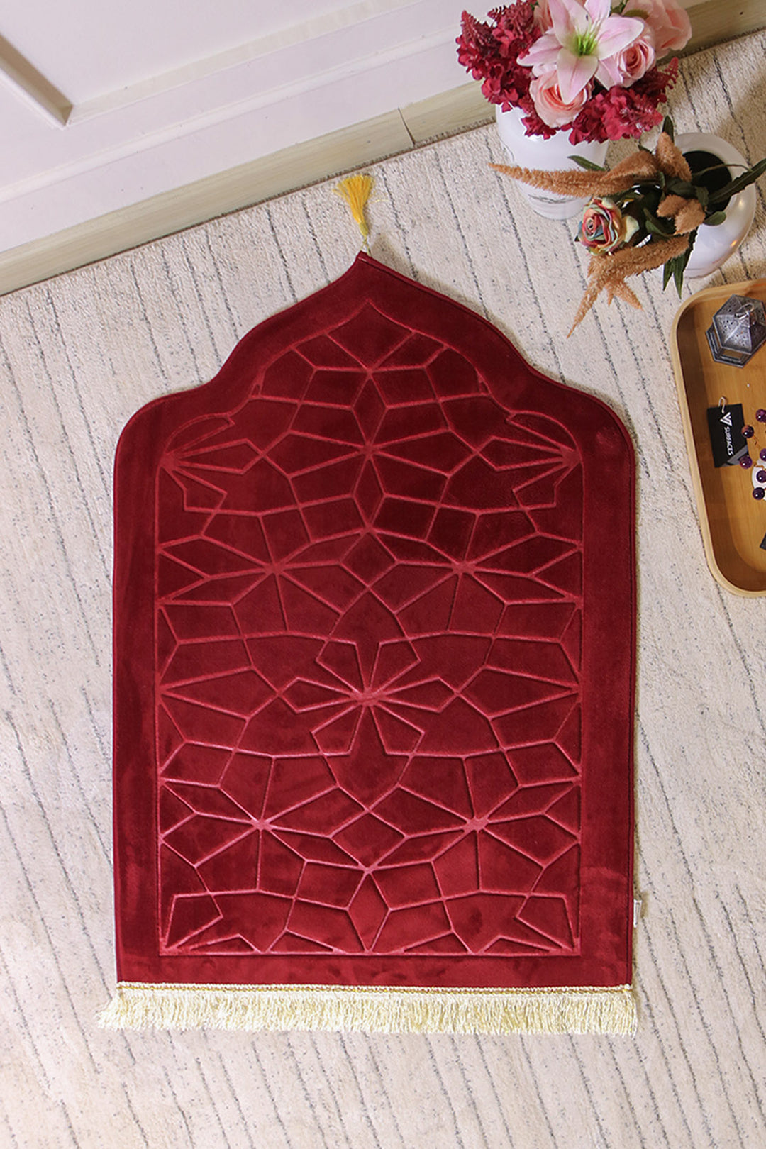 Sajda Janamaz - Premium Velvet Quilted Prayer Mat - Red
