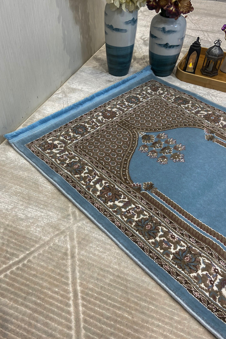 Turkish Style Acrylic Sajjadeh Prayers Mat - Blue - Soft, Durable, and Easy to Clean